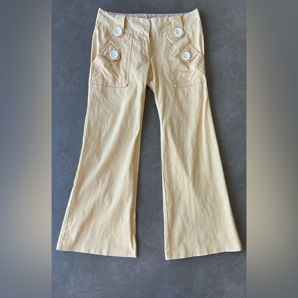 Vintage Sole Mio Women’s Yellow Sailor Pant Size Small Big Buttons Flare Leg USA